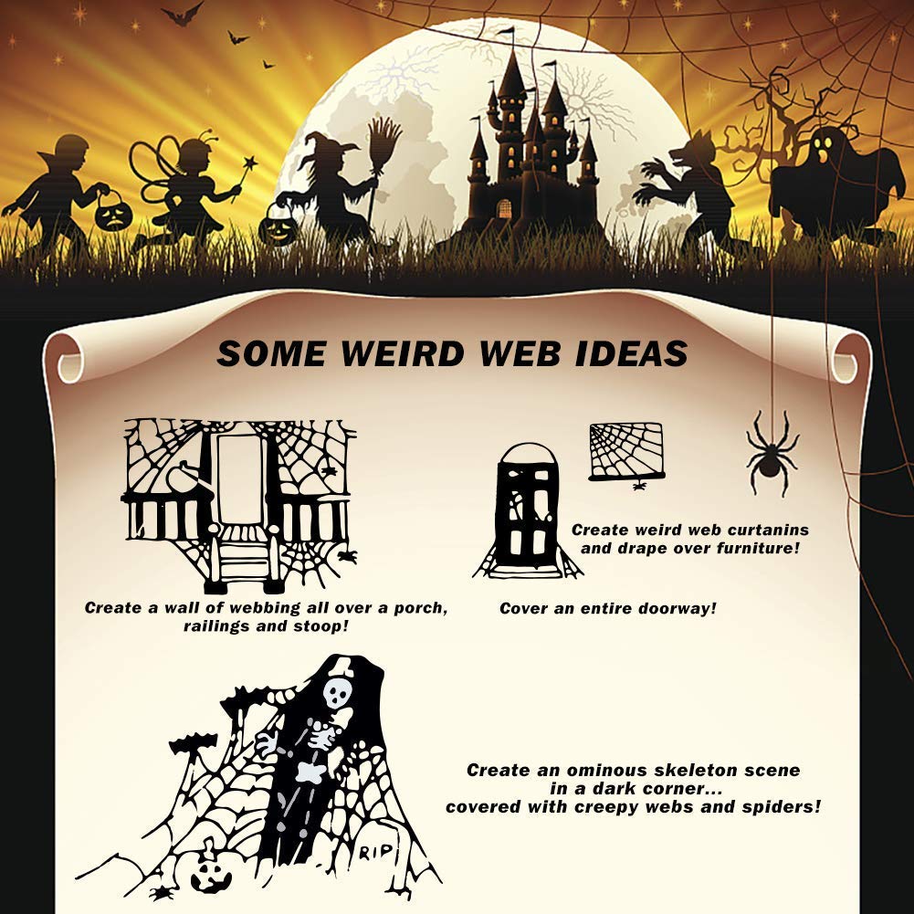 ZPISF 1400 sqft Halloween Spider Webs Decorations with 150 Extra Fake Spiders, Super Stretchy Cobwebs for Halloween Decor Indoor and Outdoor