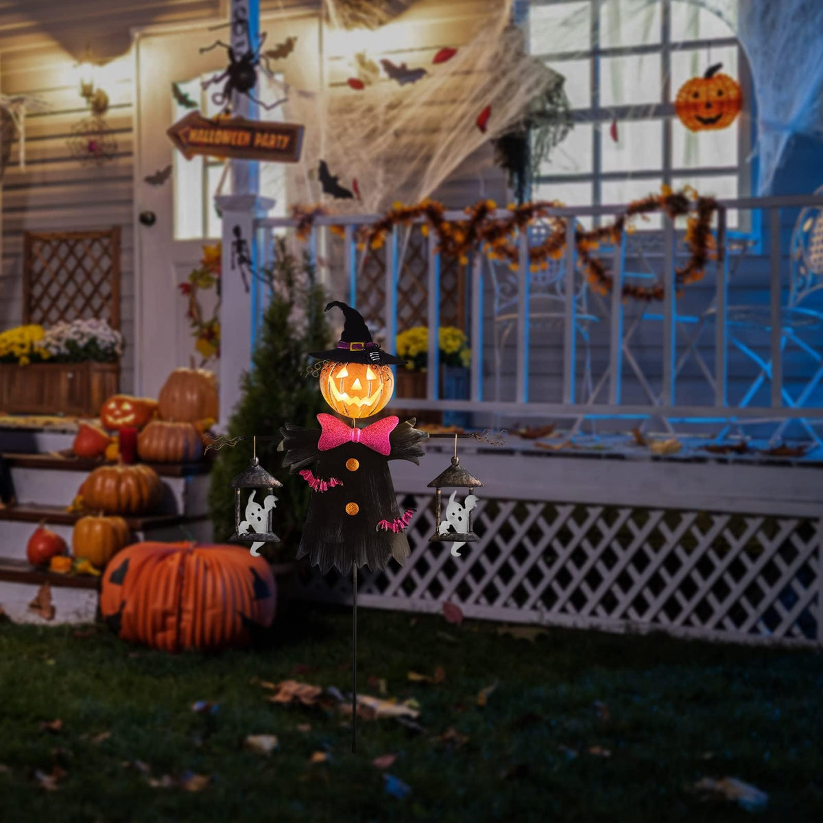 Metal Scarecrow Shape Jack O' Lantern, Solar Halloween Decorations Outdoor