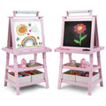 Costzon Kids Art Easel, 3 in 1 Double-Sided Painting Easel w/Magnetic Whiteboard, Chalkboard & Paper Roll, 2-Tier Storage Rack & 2 Boxes, Standing Easel for Kids, Toddlers, Gift for Boys, Girls