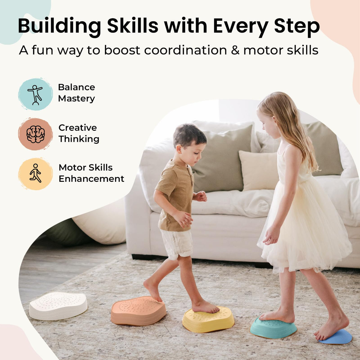 Tiny Land Stepping Stones for Kids, 5pcs Non-Slip Balance Toddler Toys