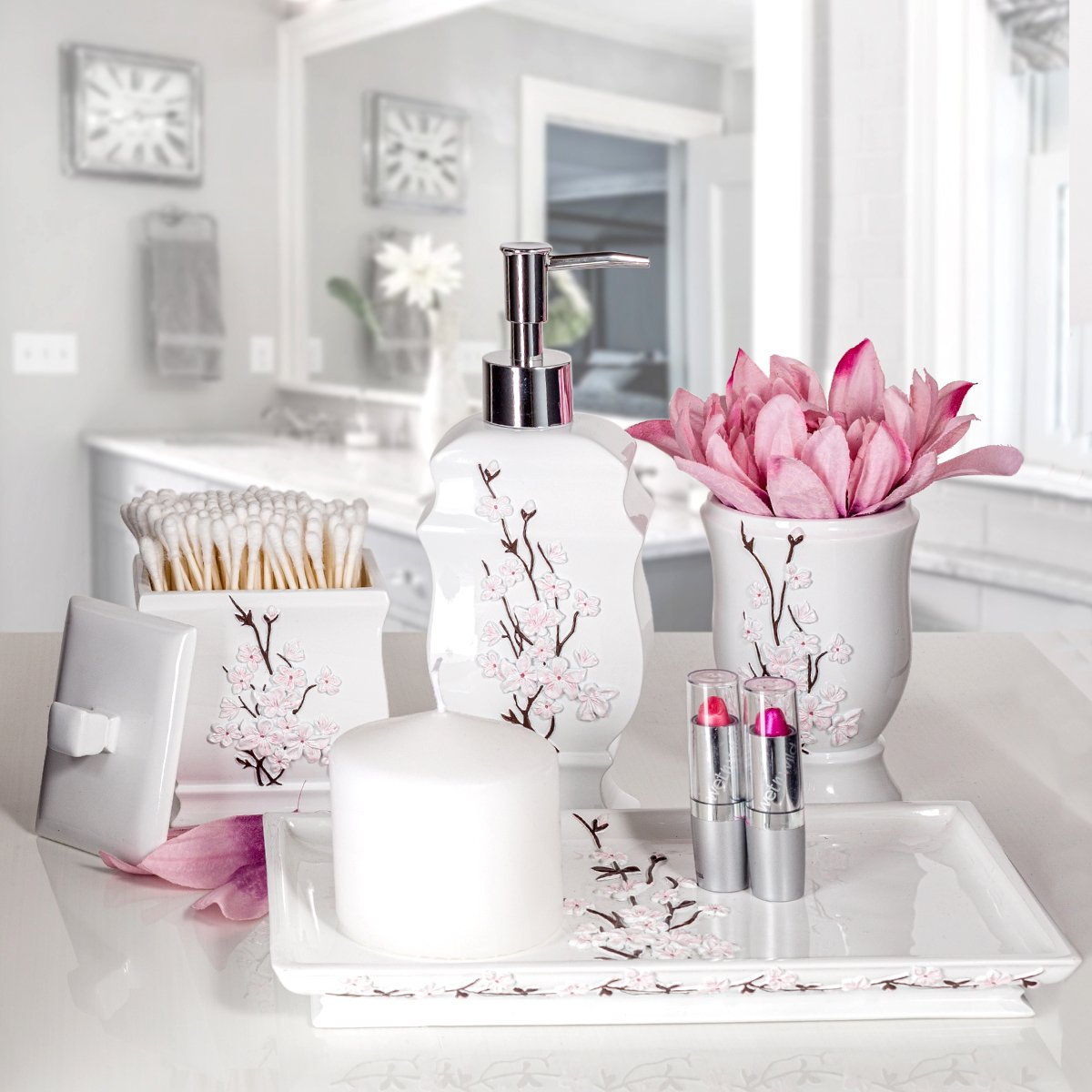 Vanda Cherry Blossom 4 Piece Resin Bathroom Accessories Set