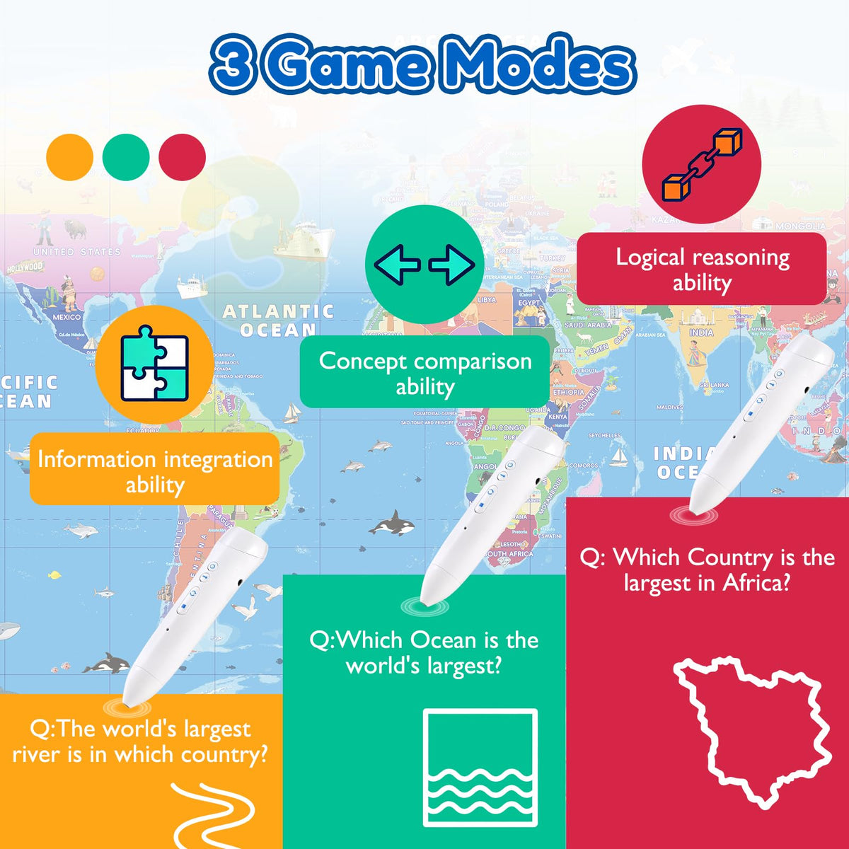 Goldge Interactive World Map for Kids Ages 5-12 with Talking Pen