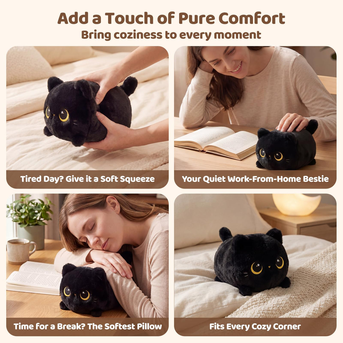 Mewaii Black Cat Plush Kawaii Plushies, Ultra-Soft Feel, 8 in