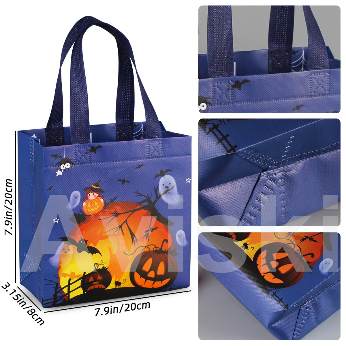 Aviski 8PCS Trick or Treat Bags - Small Multifunctional Non-Woven Halloween Tote Bags with Handles for Gifts Wrapping & Party Supplies