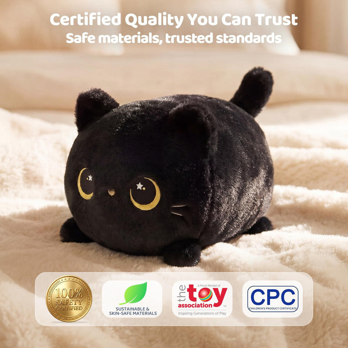 Mewaii Black Cat Plush Kawaii Plushies, Ultra-Soft Feel, 8 in