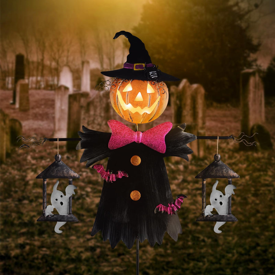 Metal Scarecrow Shape Jack O' Lantern, Solar Halloween Decorations Outdoor