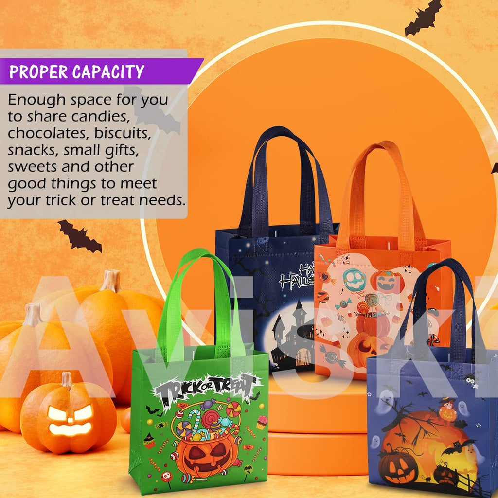 Aviski 8PCS Trick or Treat Bags - Small Multifunctional Non-Woven Halloween Tote Bags with Handles for Gifts Wrapping & Party Supplies