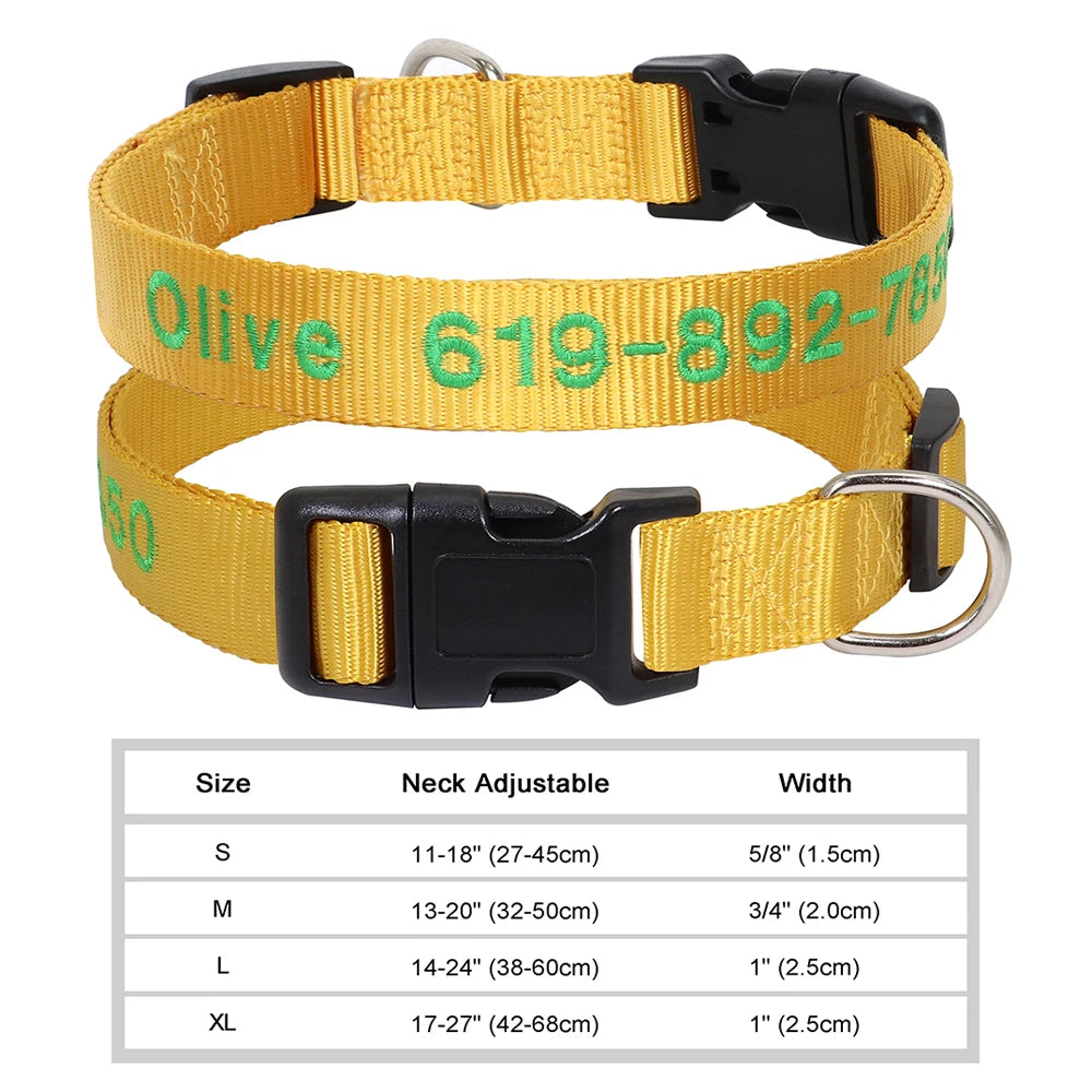 Adjustable Nylon Embroidered Dog Collar Custom ID Name Accessories Pet Collars for Small Medium Large Dogs Pets Supplies Perro