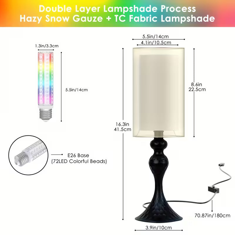 Set of 2 Bedside Table Lamps with RGB Music Sync