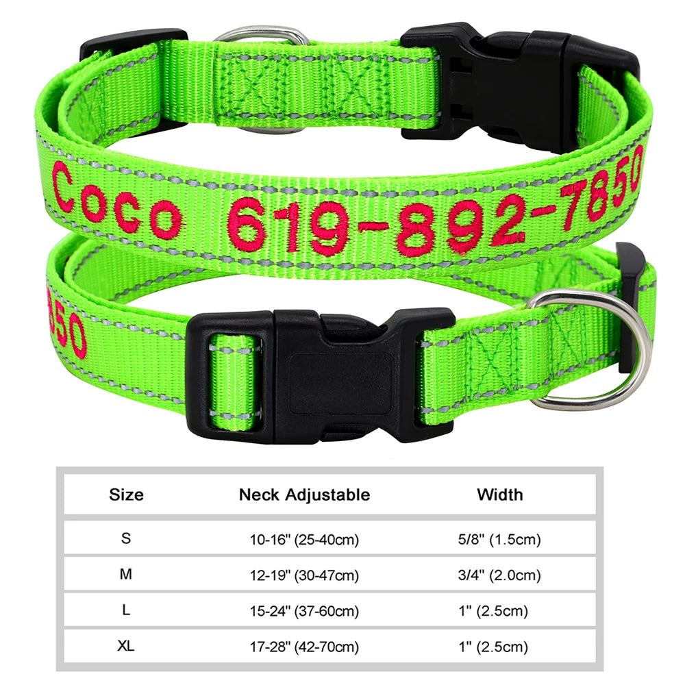 Adjustable Nylon Embroidered Dog Collar Custom ID Name Accessories Pet Collars for Small Medium Large Dogs Pets Supplies Perro