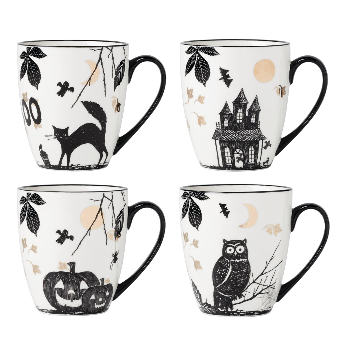 Lenox Haunted Halloween Porcelain Mug Set for 4, 12oz