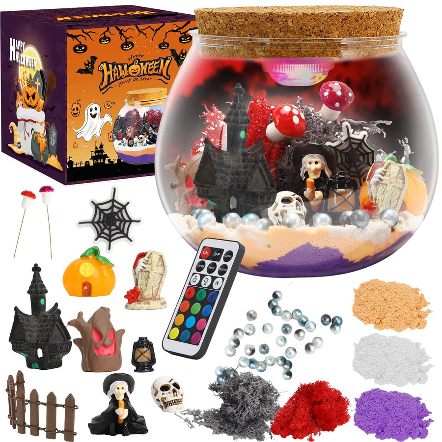 FYHMDC Halloween Light-Up Terrarium Kit for Kids - LED Night Light Birthday Gift for Boys Ages 4 5 6 7 8-12 Year Old - Halloween Toys DIY Arts and Crafts Kit for Kids - Best Presents for Boys