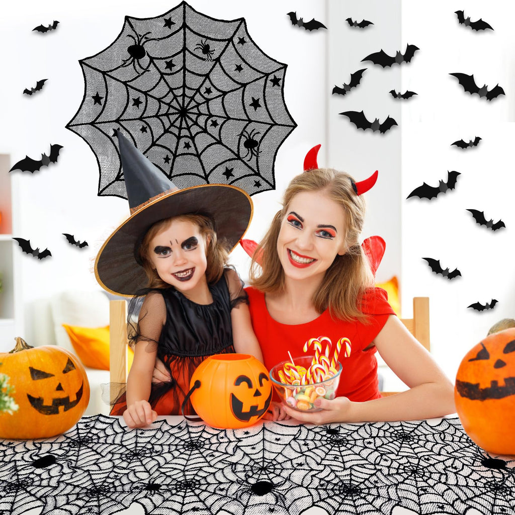 5Pack Halloween Spiderweb Tablecloth Runner Fireplace Scarf Lampshade Bats