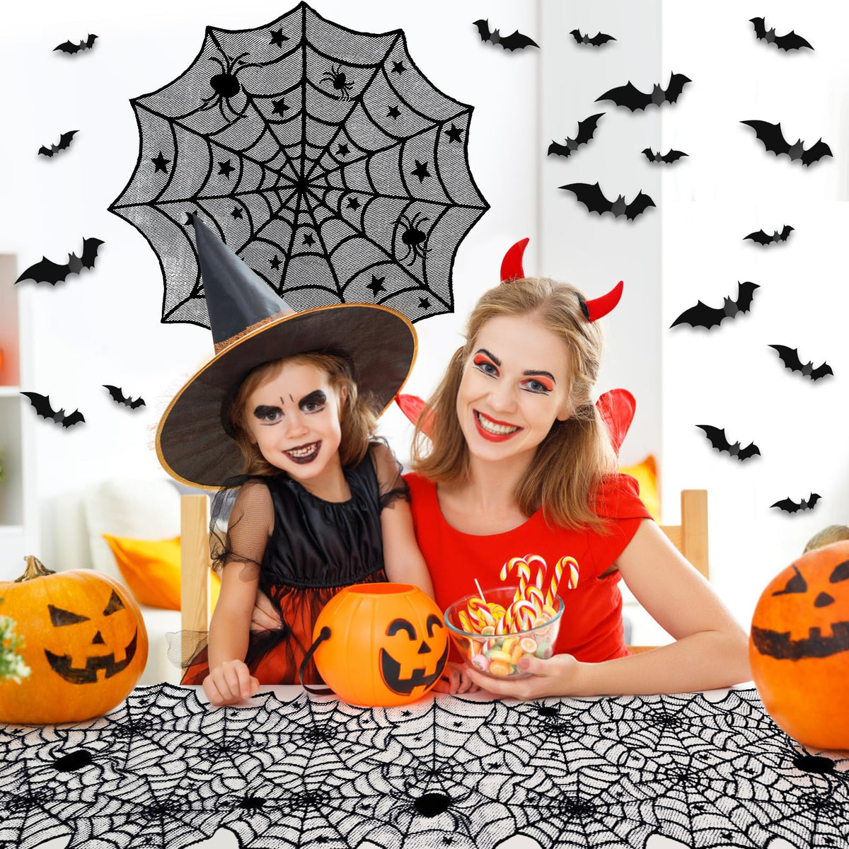 5Pack Halloween Spiderweb Tablecloth Runner Fireplace Scarf Lampshade Bats