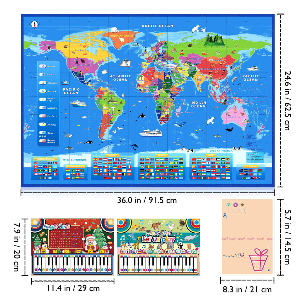 Goldge Interactive World Map for Kids Ages 5-12 with Talking Pen