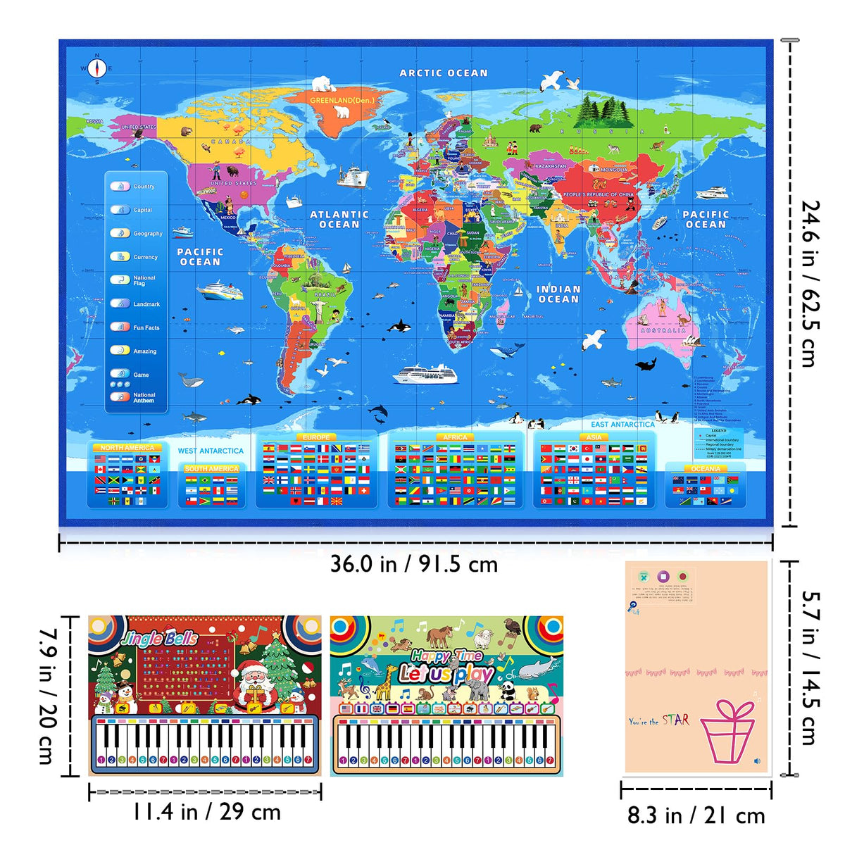 Goldge Interactive World Map for Kids Ages 5-12 with Talking Pen
