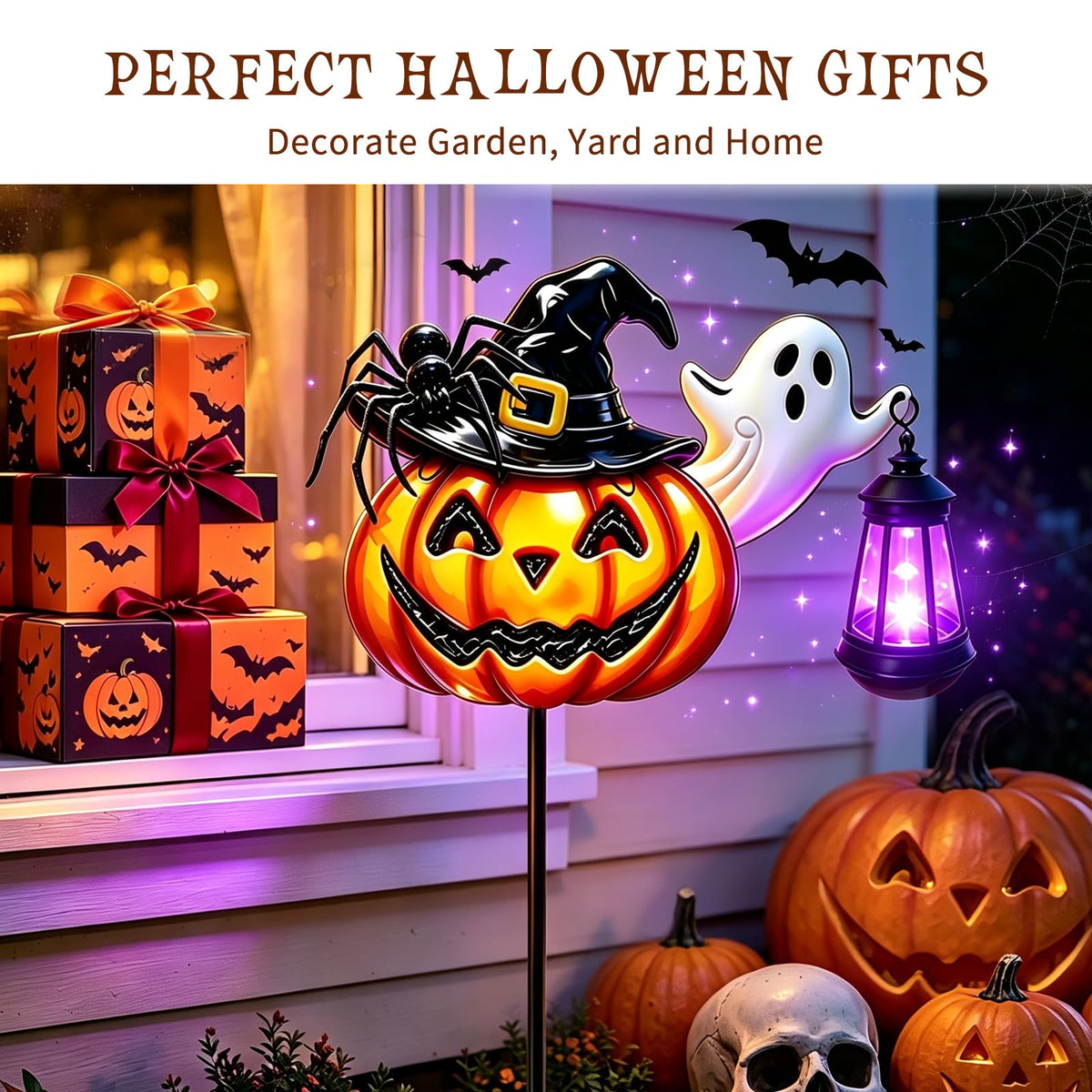Solar Halloween Pumpkin Outdoor Lights Jack O Halloween Garden Stake Lights