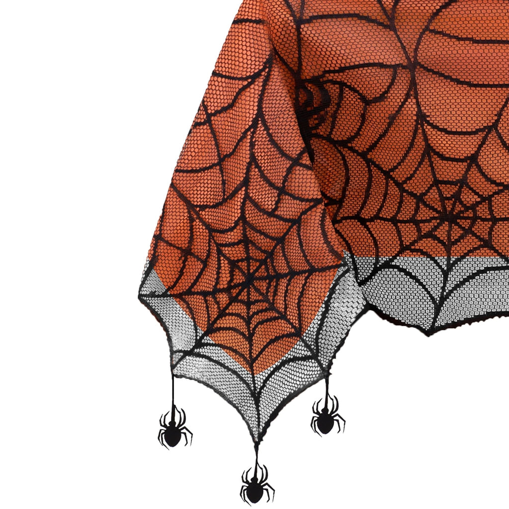 Threadmade Crawling Halloween Spider Lace Lined Tablecloth, Black - 60" W x 84" L