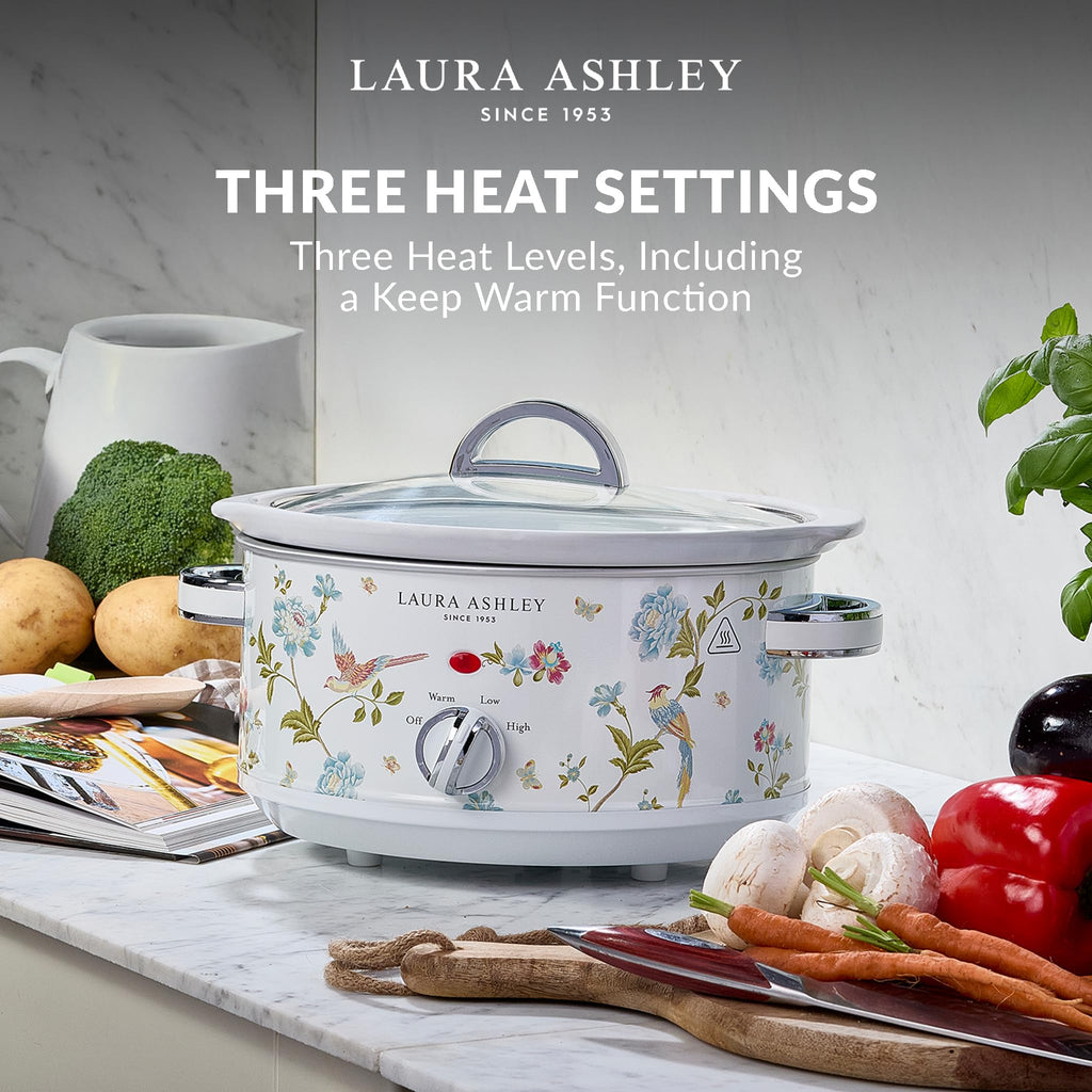 Laura Ashley Elveden White Small Slow Cookers 3.7 Quarts,Slow Cooker 3.7QT