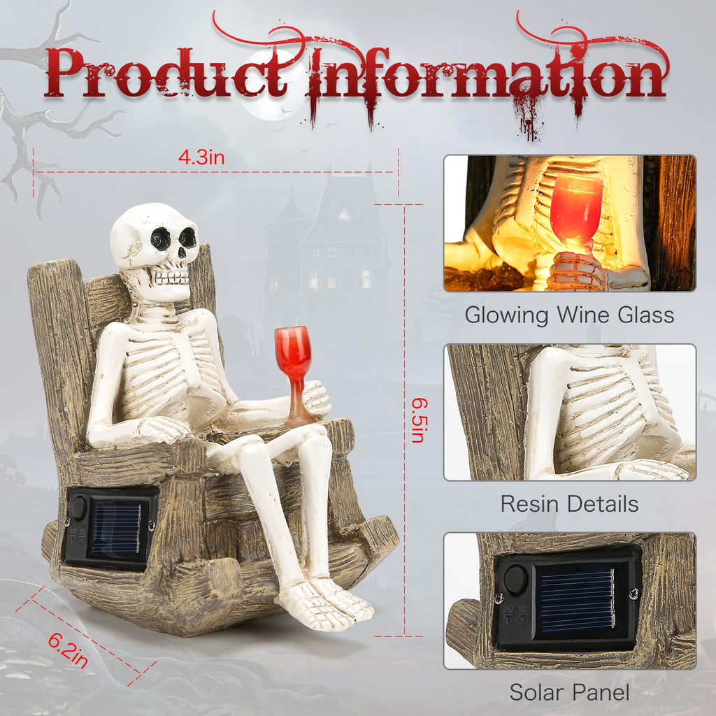 Solar Halloween Decorations Outdoor - 6.5” Resin Garden Statue Warm LED,