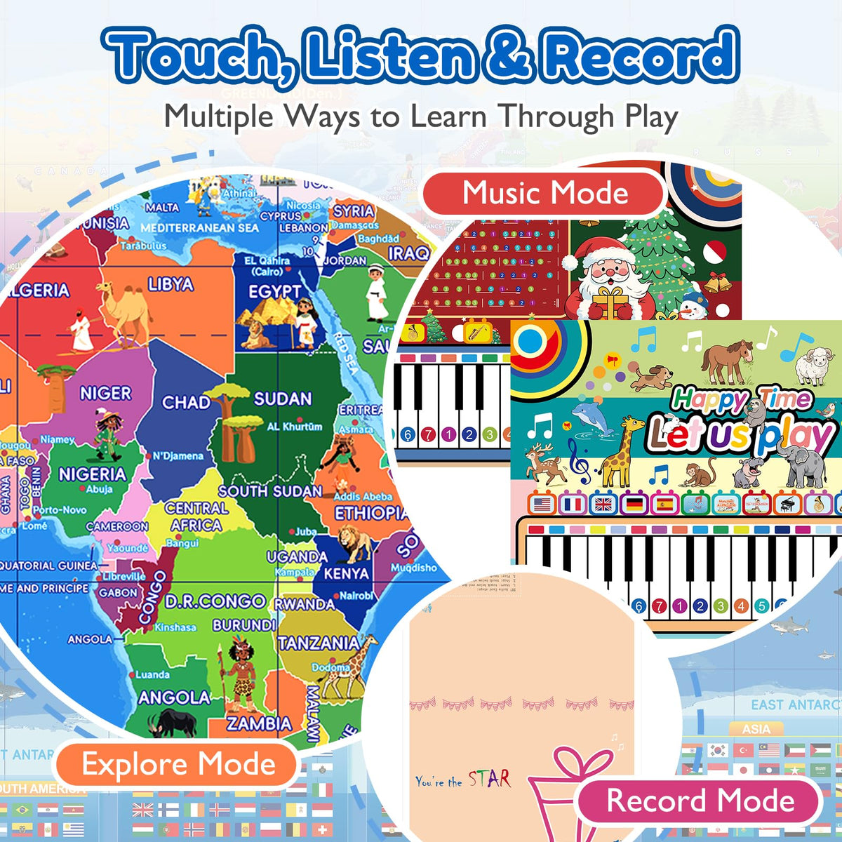 Goldge Interactive World Map for Kids Ages 5-12 with Talking Pen