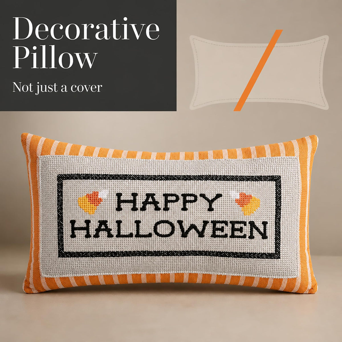 Mud Pie Halloween Pillow, Happy Halloween Embroidered Throw Pillow
