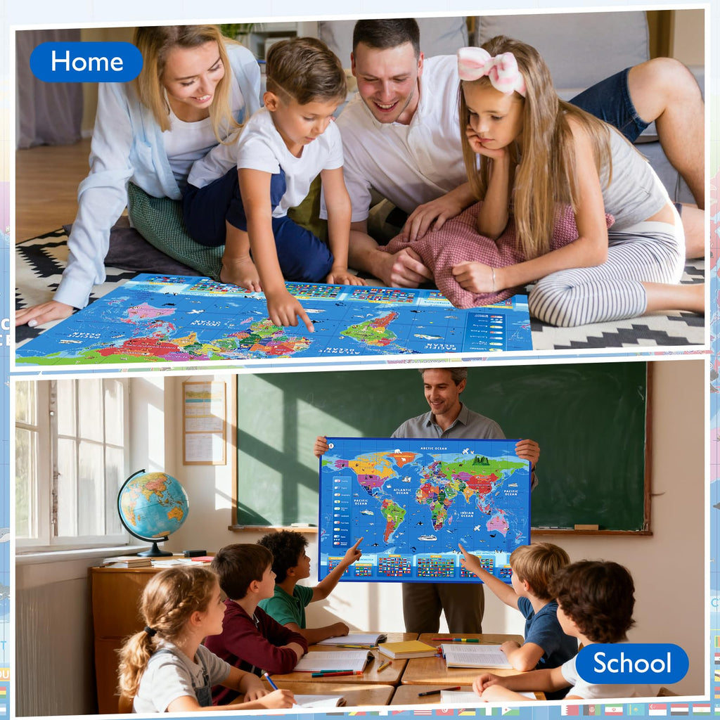Goldge Interactive World Map for Kids Ages 5-12 with Talking Pen