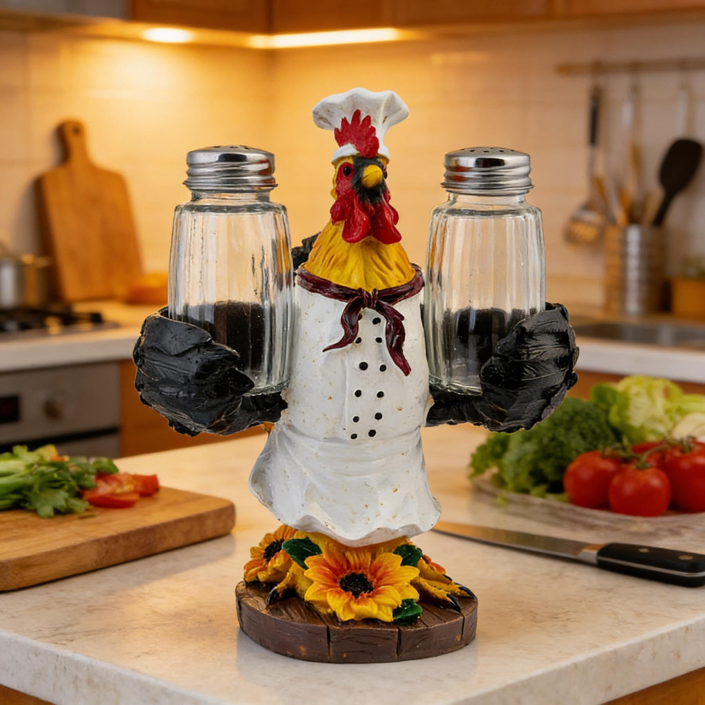 Rooster Salt and Pepper Shakers, Farmhouse Kitchen Decor with Glass Jars