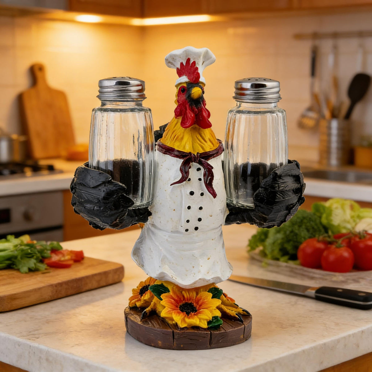 Rooster Salt and Pepper Shakers, Farmhouse Kitchen Decor with Glass Jars