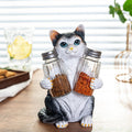Resin Cat Figurine Salt & Pepper Shakers Set with Holder and Glass Spice Jars - Kitchen Décor Cat Decor for Cat Lovers, Cat Figure, Cat Figurines Gift for Mom & Women