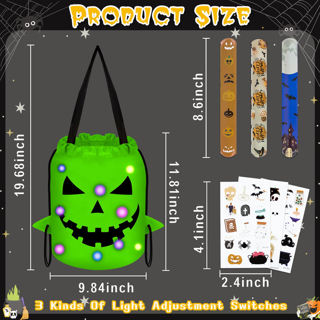 80UncleKimby 3Pcs Halloween Trick or Treat Bucket Candy Bags - Pumpkin Basket Gift for Kids with Bracelets Stickers - Style 6