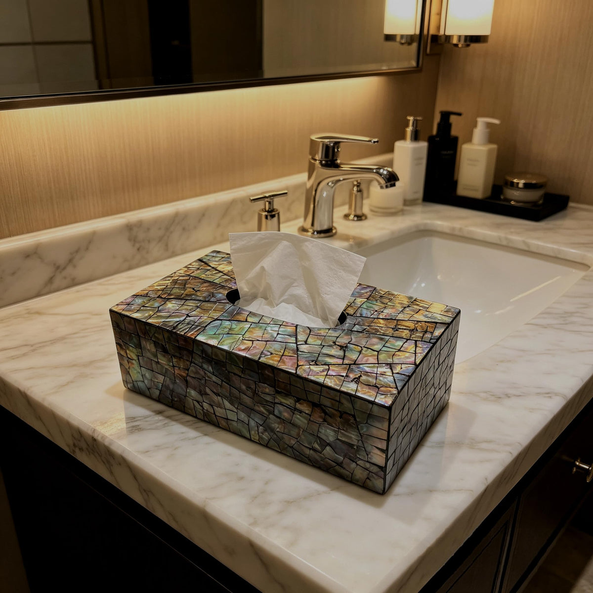 i-lan Rectangular Tissue Box Cover, 10 Inch Mother of Pearl Tissue Holder