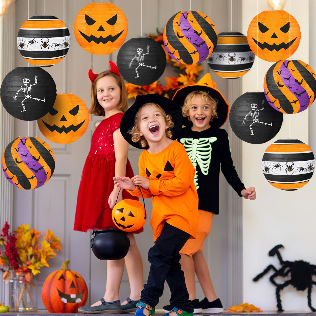 Halloween Paper Lanterns, 12 Pack, 8 Inch Hanging Party Decor, 4 Designs