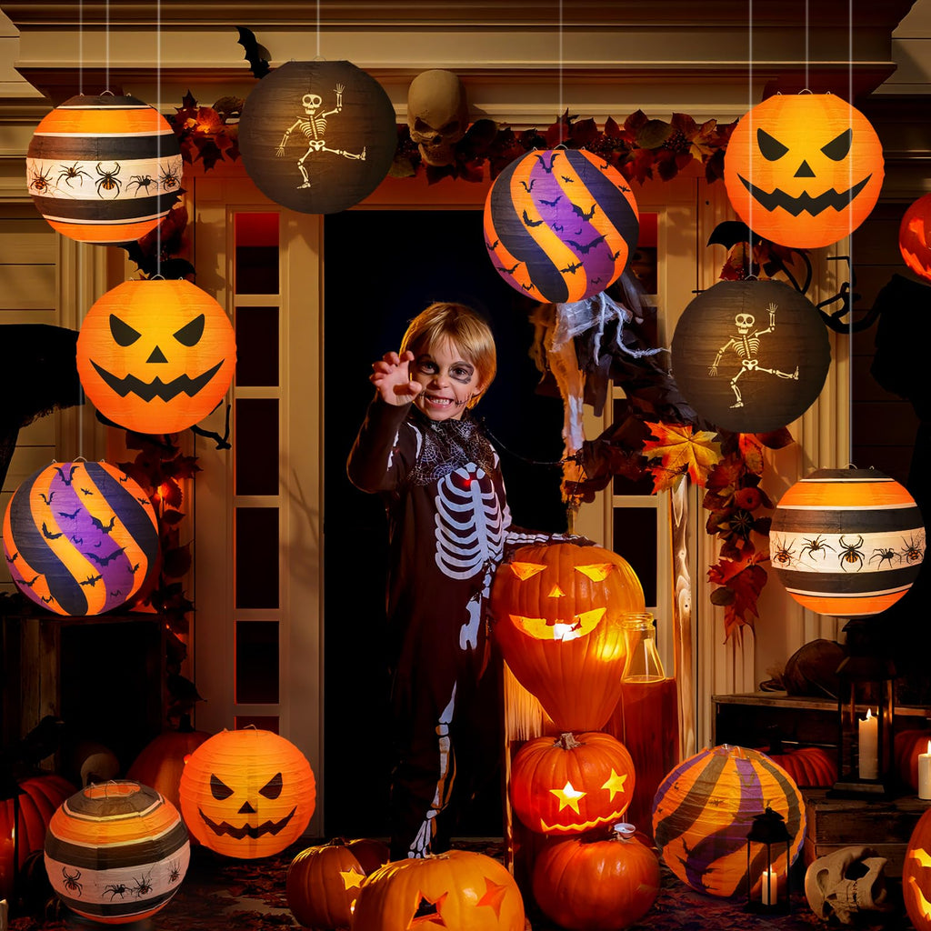 Halloween Paper Lanterns, 12 Pack, 8 Inch Hanging Party Decor, 4 Designs