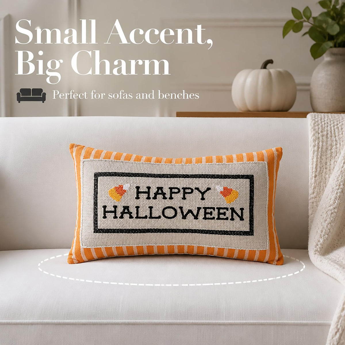 Mud Pie Halloween Pillow, Happy Halloween Embroidered Throw Pillow