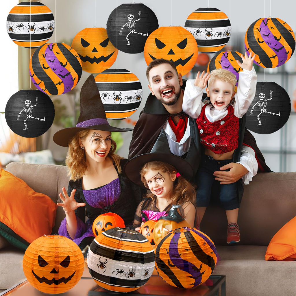 Halloween Paper Lanterns, 12 Pack, 8 Inch Hanging Party Decor, 4 Designs