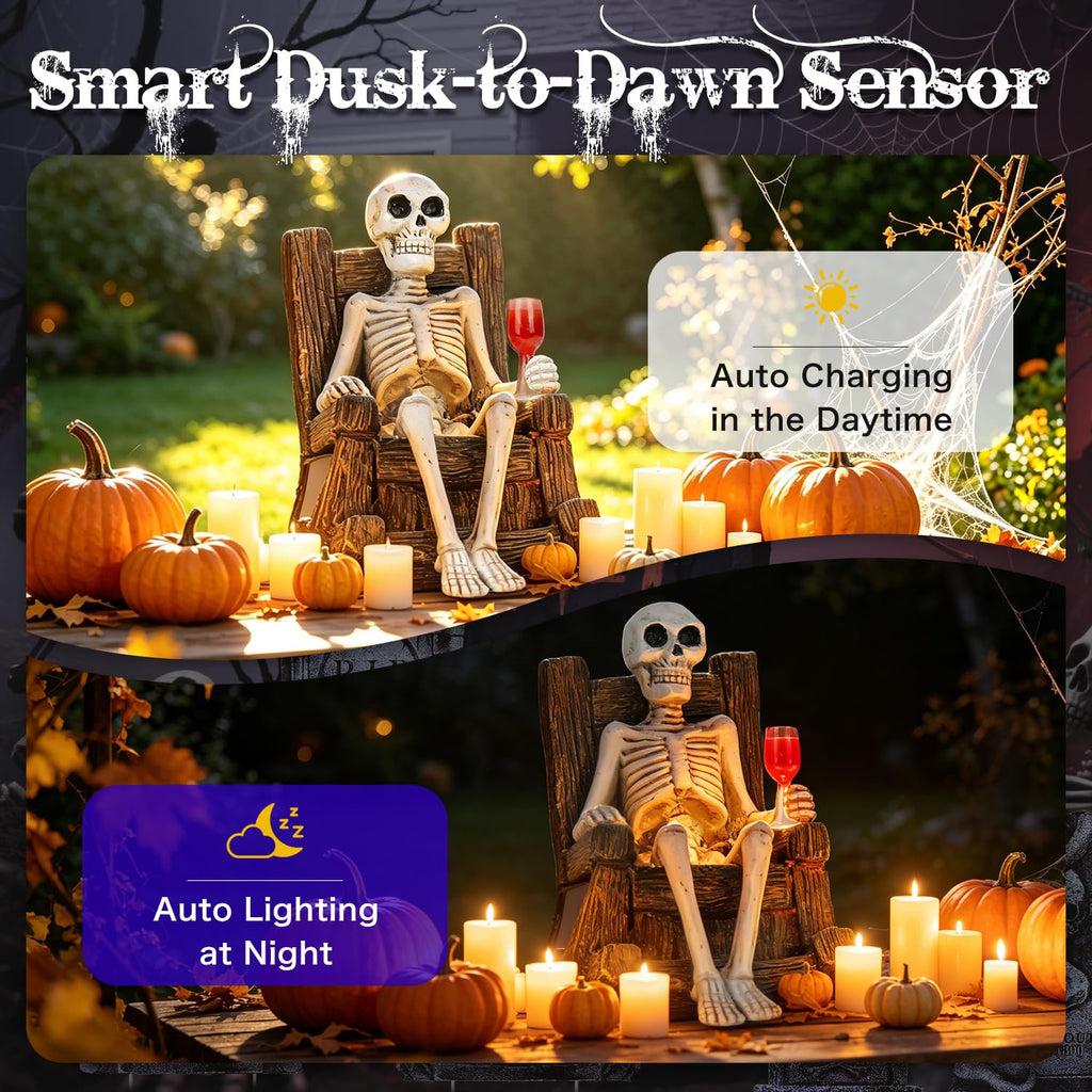 Solar Halloween Decorations Outdoor - 6.5” Resin Garden Statue Warm LED,