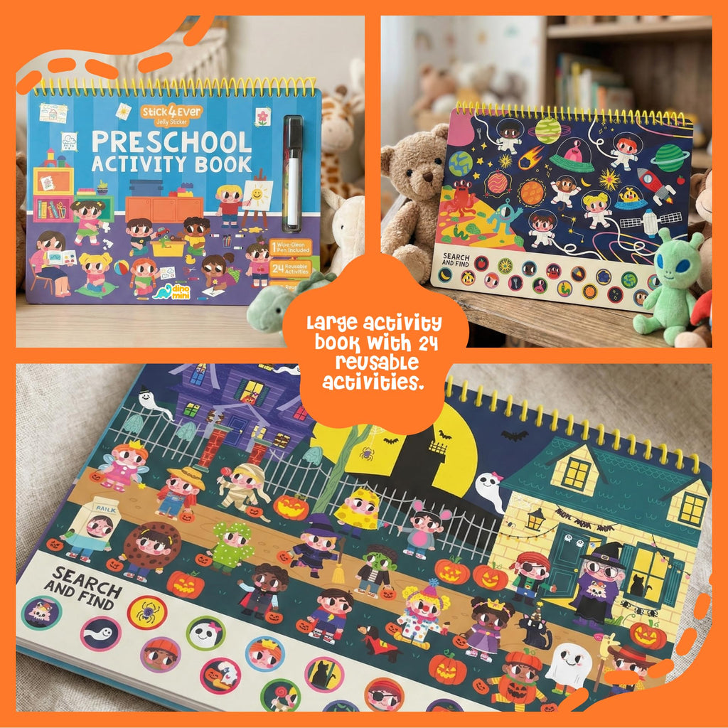 Stick4Ever Preschool Activity Book - Reusable Sticker Book for Toddlers 2-4 Years - Mess-Free Educational Travel Activity for Kids, Boys & Girls - No Mess Travel Toys & Road Trip Essentials