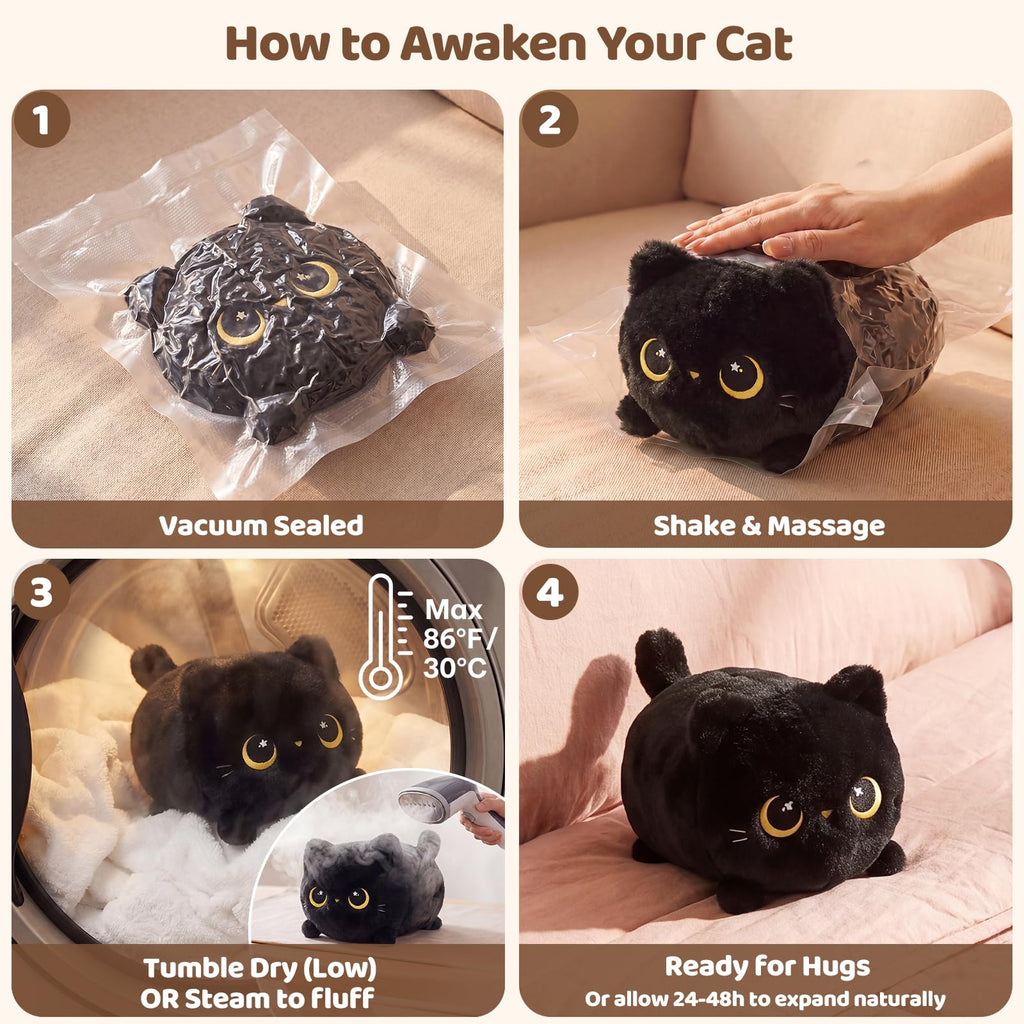 Mewaii Black Cat Plush Kawaii Plushies, Ultra-Soft Feel, 8 in