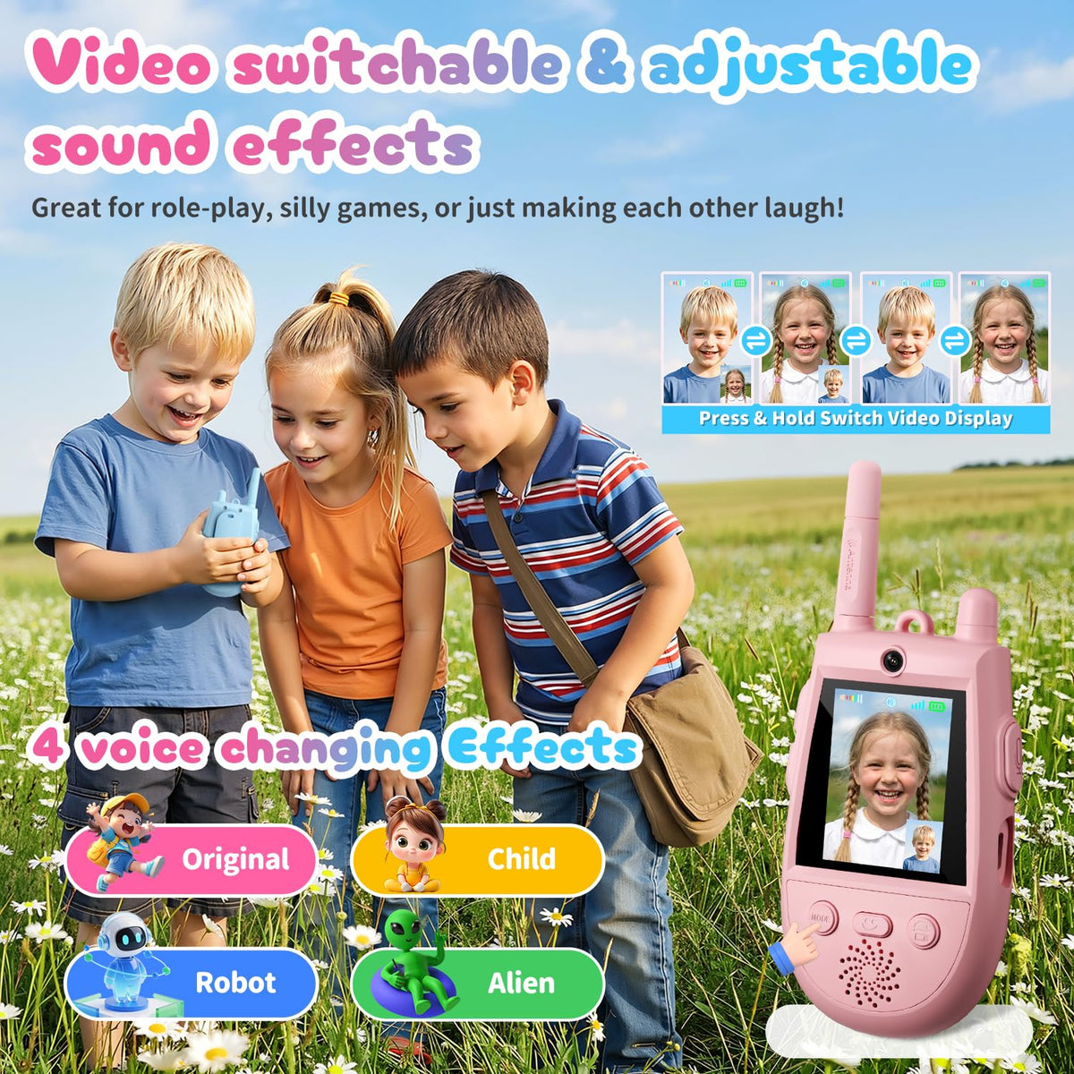 2 Pack Video Walkie Talkies for Kids, Kids Walkie Talkies with Screen Video
