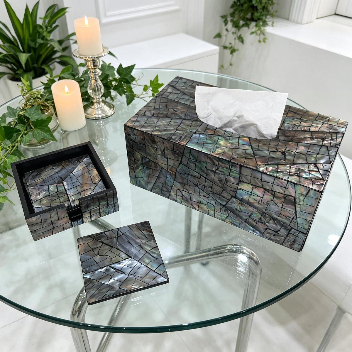 i-lan Rectangular Tissue Box Cover, 10 Inch Mother of Pearl Tissue Holder