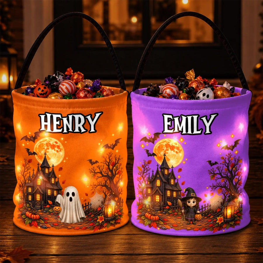 NAZENTI Custom halloween treat bags, LED Light Bucket Bag, Gifts For Kids- Too Cute To Spook