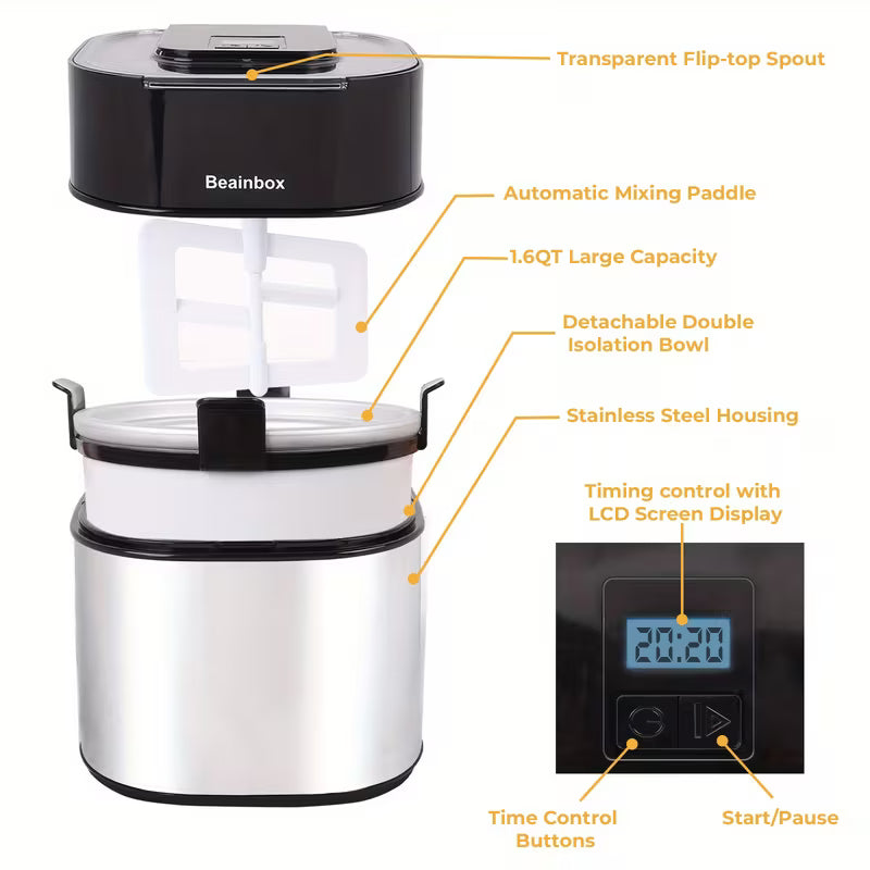 Automatic Ice Cream Machine with LED Display and Countdown Timer