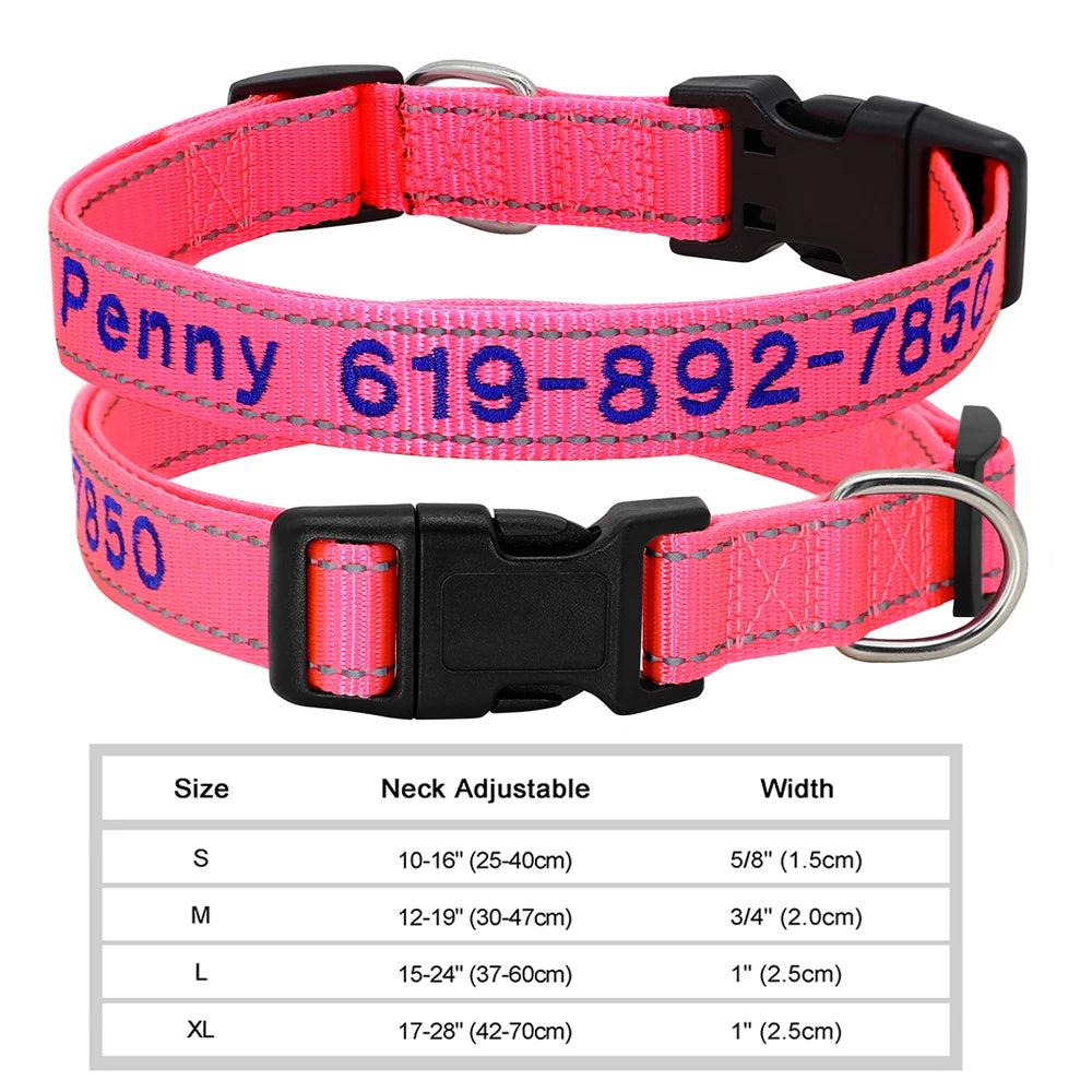 Adjustable Nylon Embroidered Dog Collar Custom ID Name Accessories Pet Collars for Small Medium Large Dogs Pets Supplies Perro