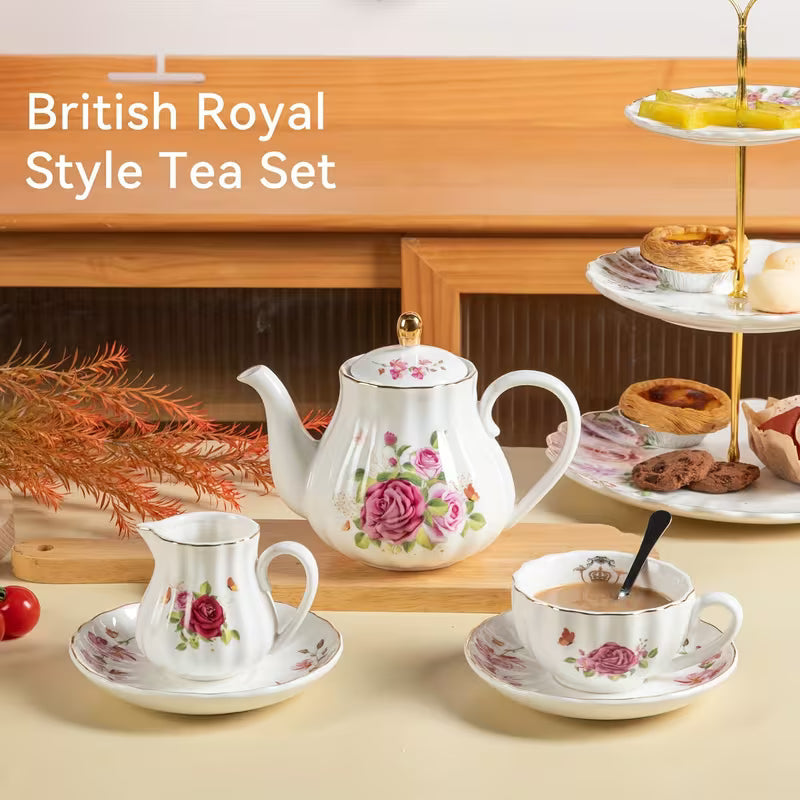 22-Piece Porcelain Tea Set with Teapot and Teaspoons