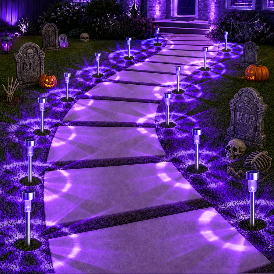GIGALUMI Solar Halloween Lights Outdoor Waterproof 12-Pack Halloween Decor