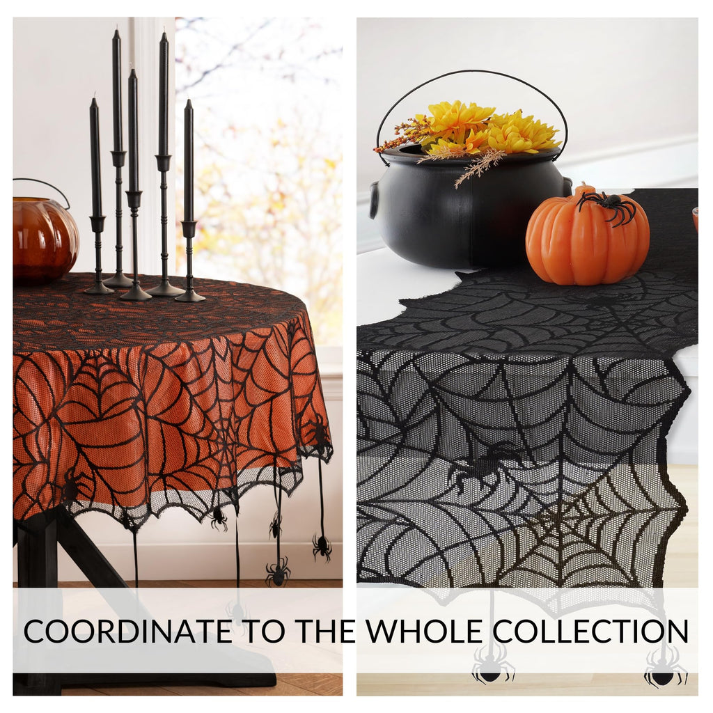 Threadmade Crawling Halloween Spider Lace Lined Tablecloth, Black - 60" W x 84" L