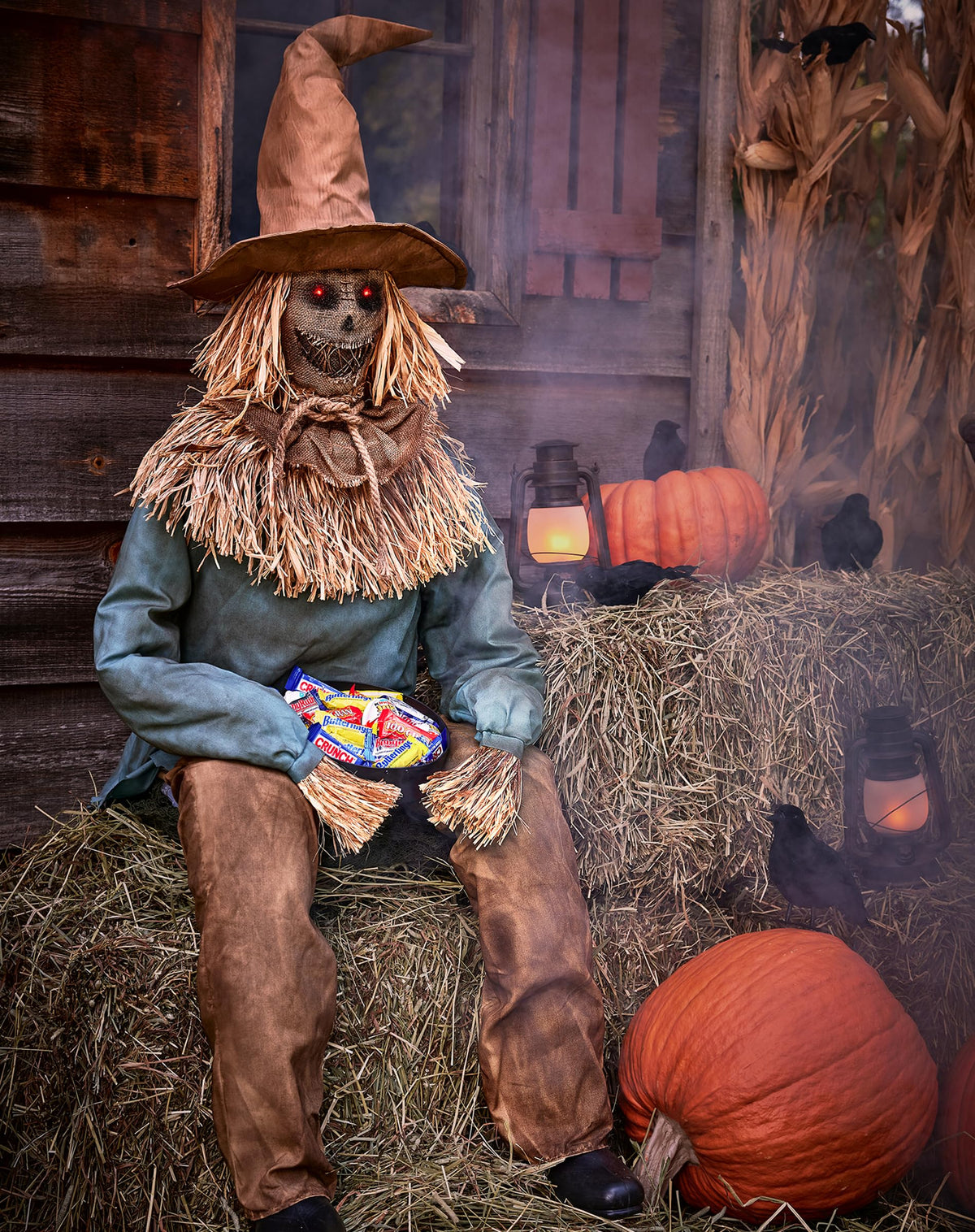 Spirit Halloween 4 Ft 6 In Scary Sitting Scarecrow Animatronic, Multicolor