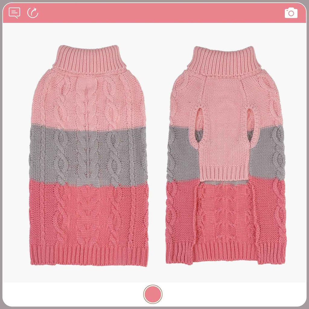 Color Block Cable Knit Dog Sweater – Turtleneck Pullover XS–XL
