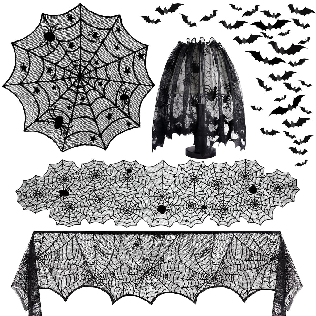 5Pack Halloween Spiderweb Tablecloth Runner Fireplace Scarf Lampshade Bats